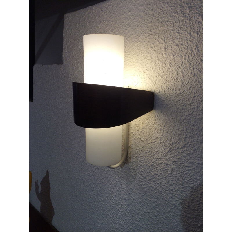 Wall lamp in teak, opaline and white metal, Louis KALFF - 1950s