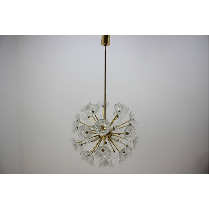 Vintage glass and metal pendant lamp by Kamenický Šenov, 1970