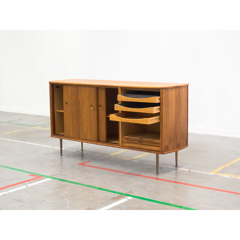 Vintage sideboard in walnut and brass by Fristho 1950