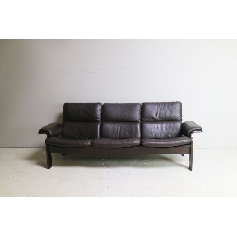 Vintage brown leather 3 Seater sofa by Jeki Mobler 1970