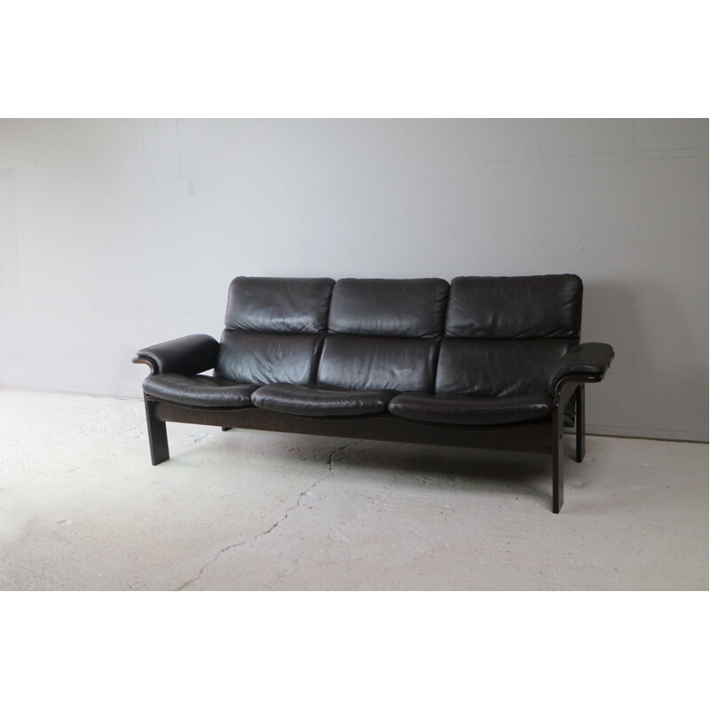 Vintage brown leather 3 Seater sofa by Jeki Mobler 1970