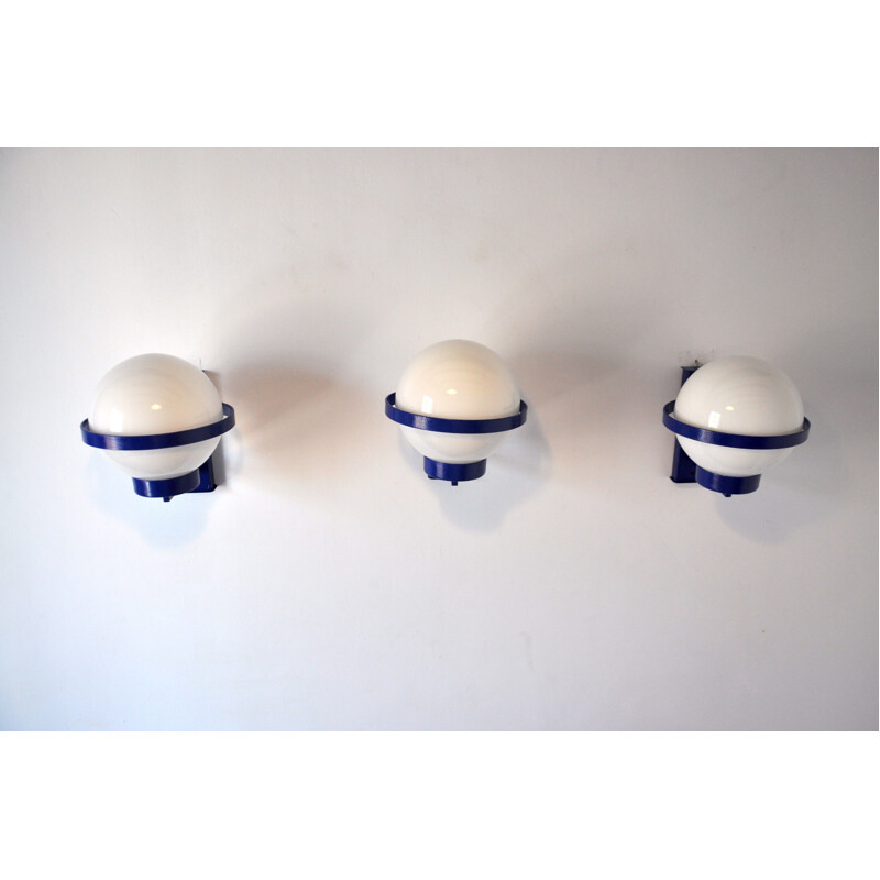 Set of 3 vintage Farmama Barcelona metal and opaline wall lamps 1980