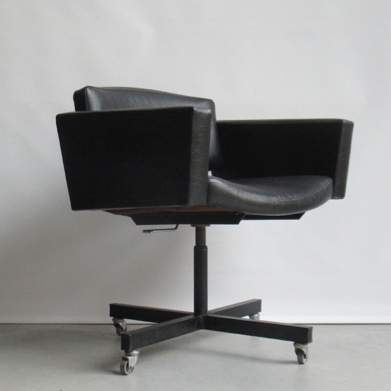 Vintage desk chair in black leatherette for Meurop 1960