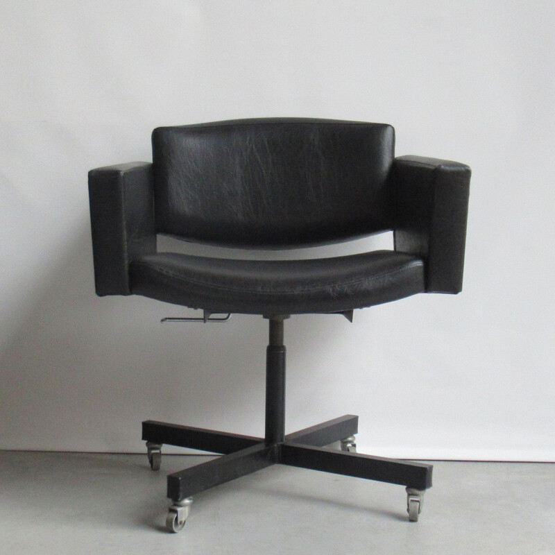 Vintage desk chair in black leatherette for Meurop 1960