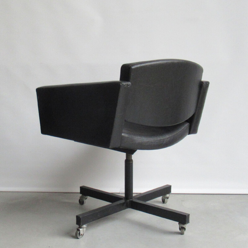 Vintage desk chair in black leatherette for Meurop 1960