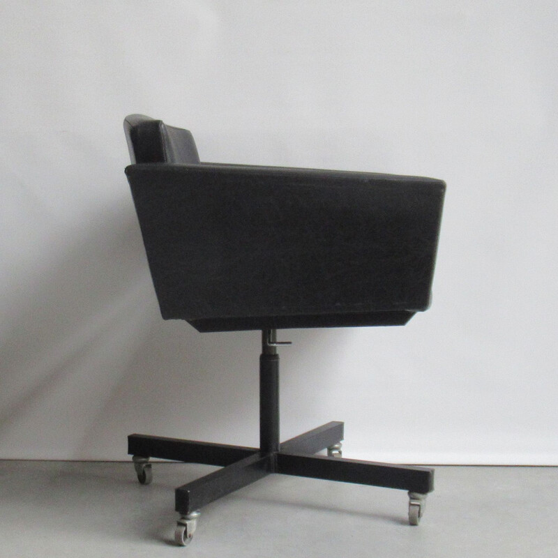 Vintage desk chair in black leatherette for Meurop 1960