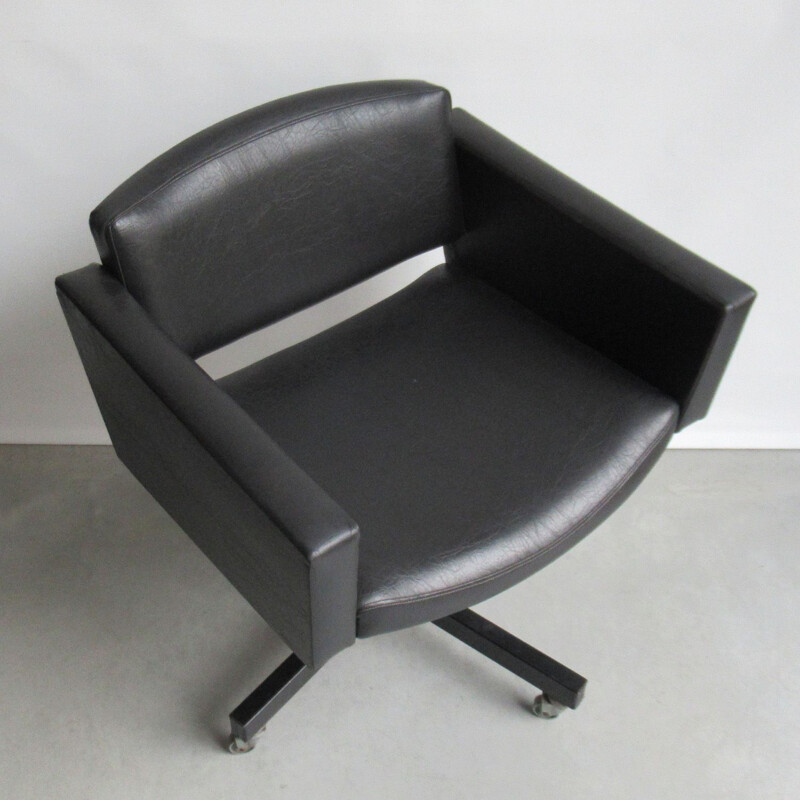 Vintage desk chair in black leatherette for Meurop 1960