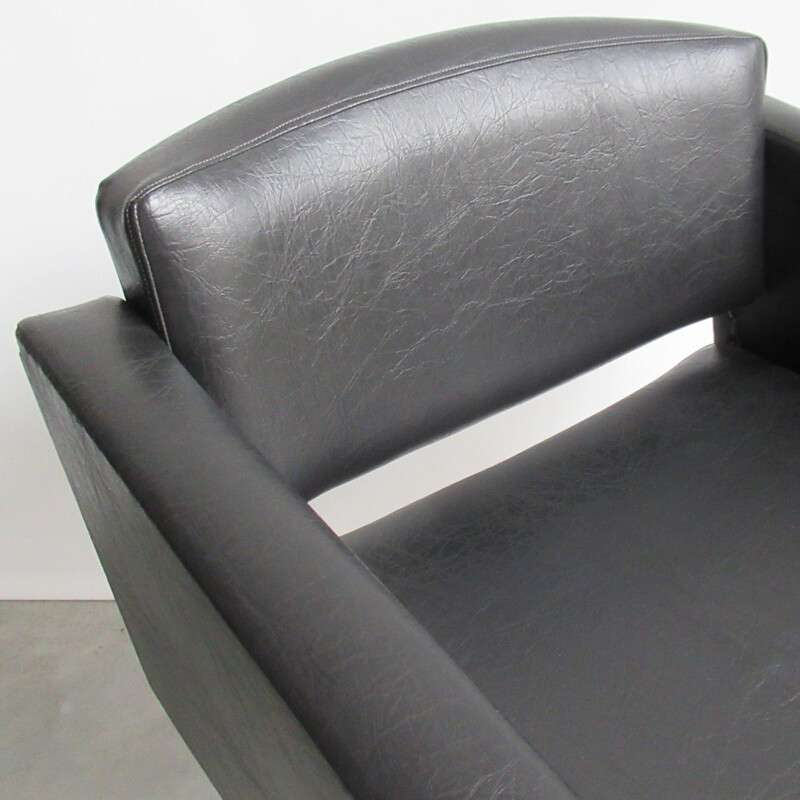 Vintage desk chair in black leatherette for Meurop 1960