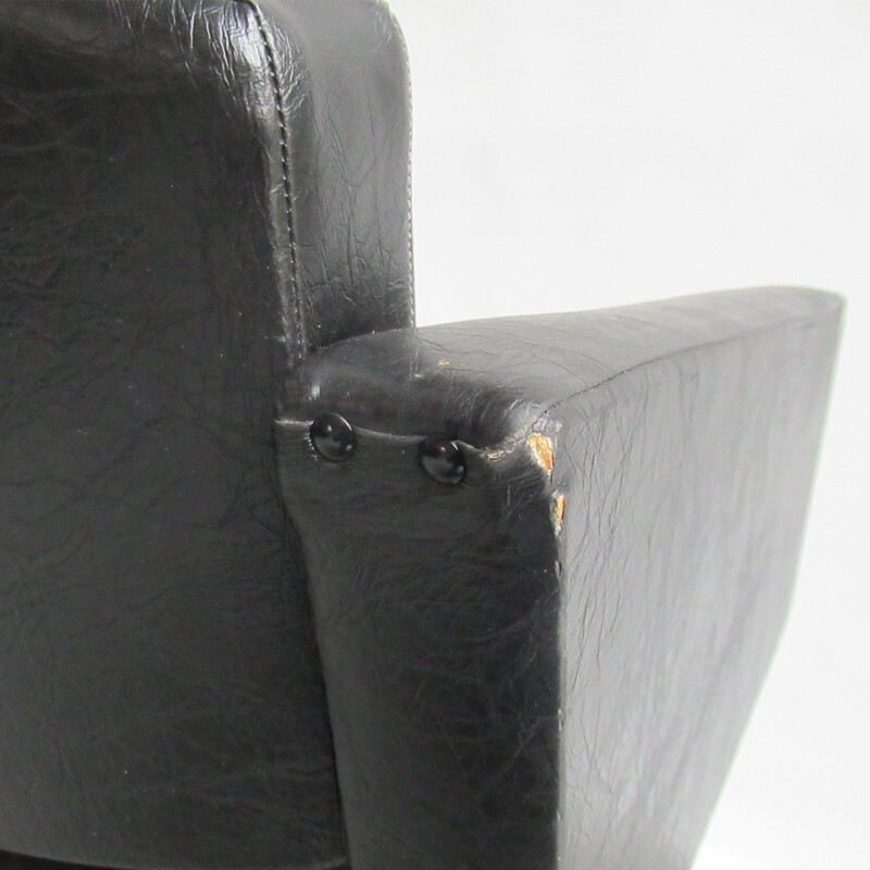 Vintage desk chair in black leatherette for Meurop 1960