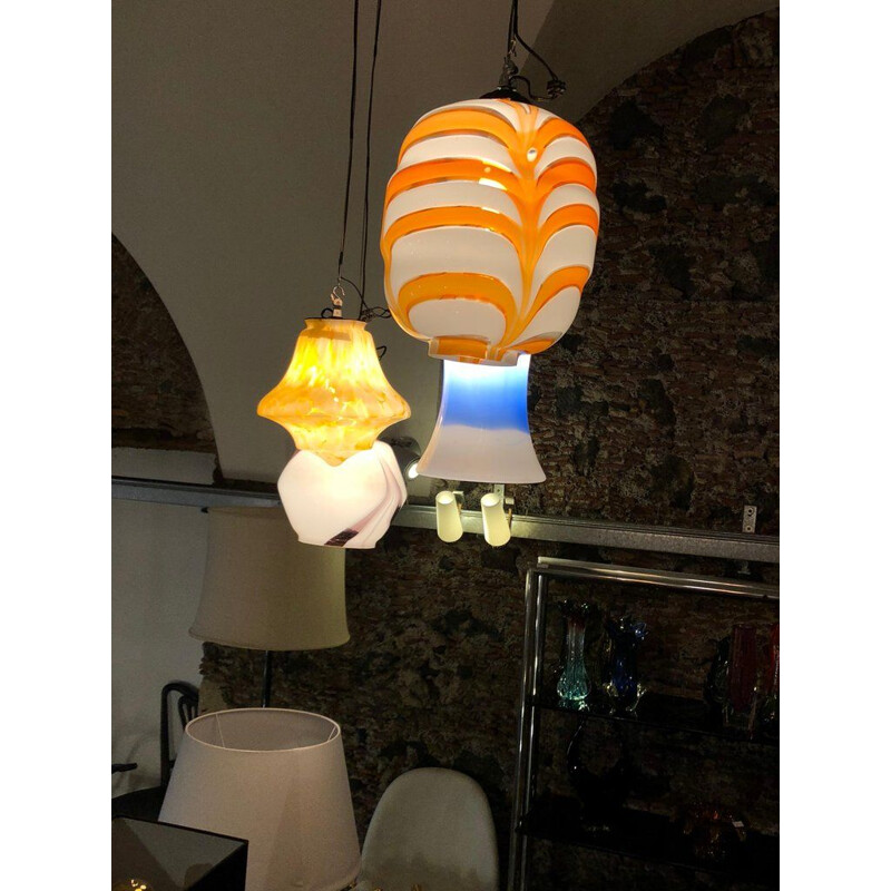 Vintage italian hanging lamp in Murano glass and metal