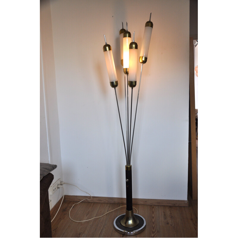 Vintage reed floor lamp in metal and glass, Italy 1970