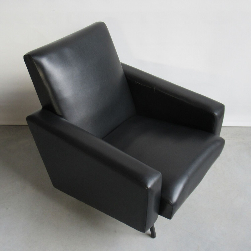 Pair of vintage model Mexico armchairs for Meurop in black leatherette