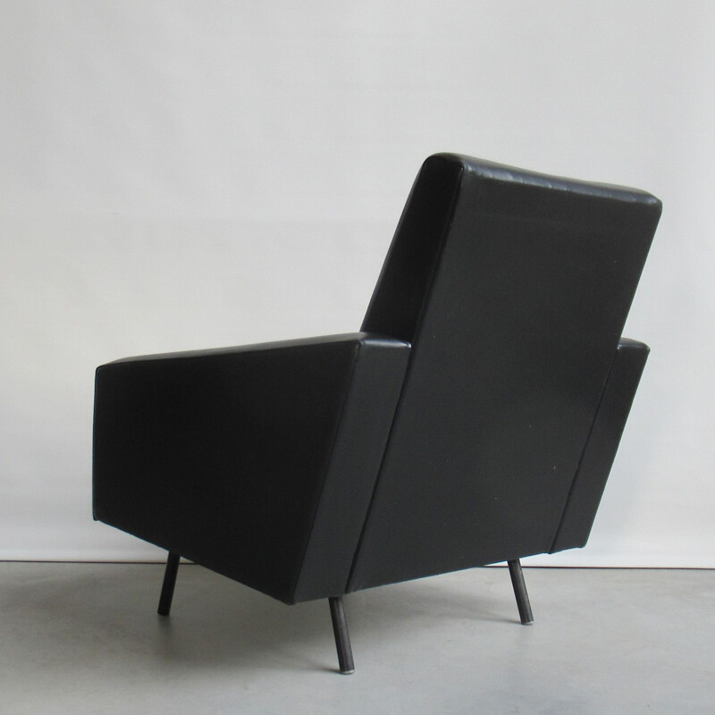 Pair of vintage model Mexico armchairs for Meurop in black leatherette