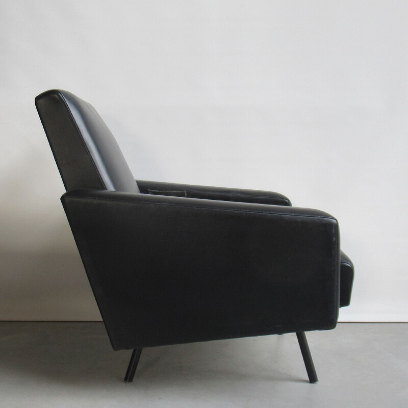 Pair of vintage model Mexico armchairs for Meurop in black leatherette