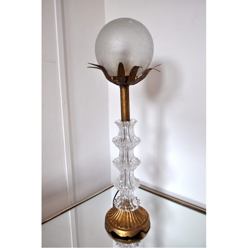 Florale Vintage-Lampe aus vergoldetem Glas, 1960