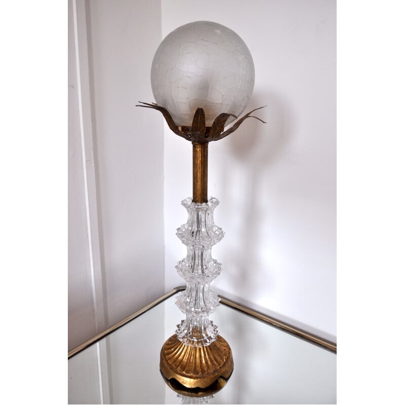 Vintage gold glass floral lamp, 1960