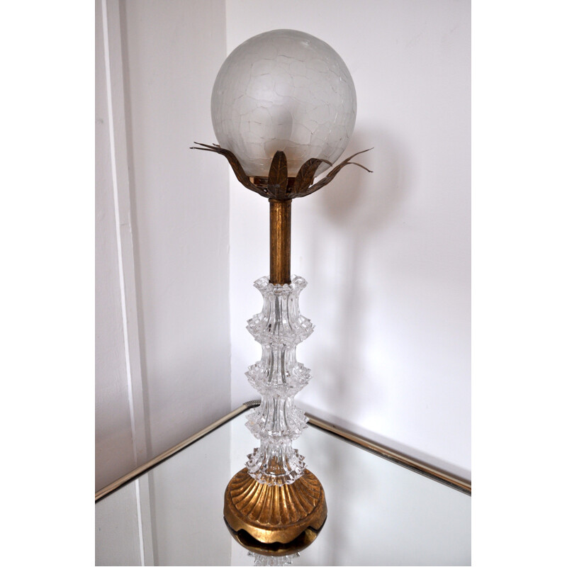 Vintage gouden glazen bloemenlamp, 1960