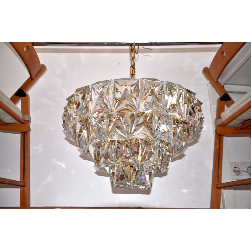 Vintage gilded metal chandelier by Kinkeldey, Germany 1970