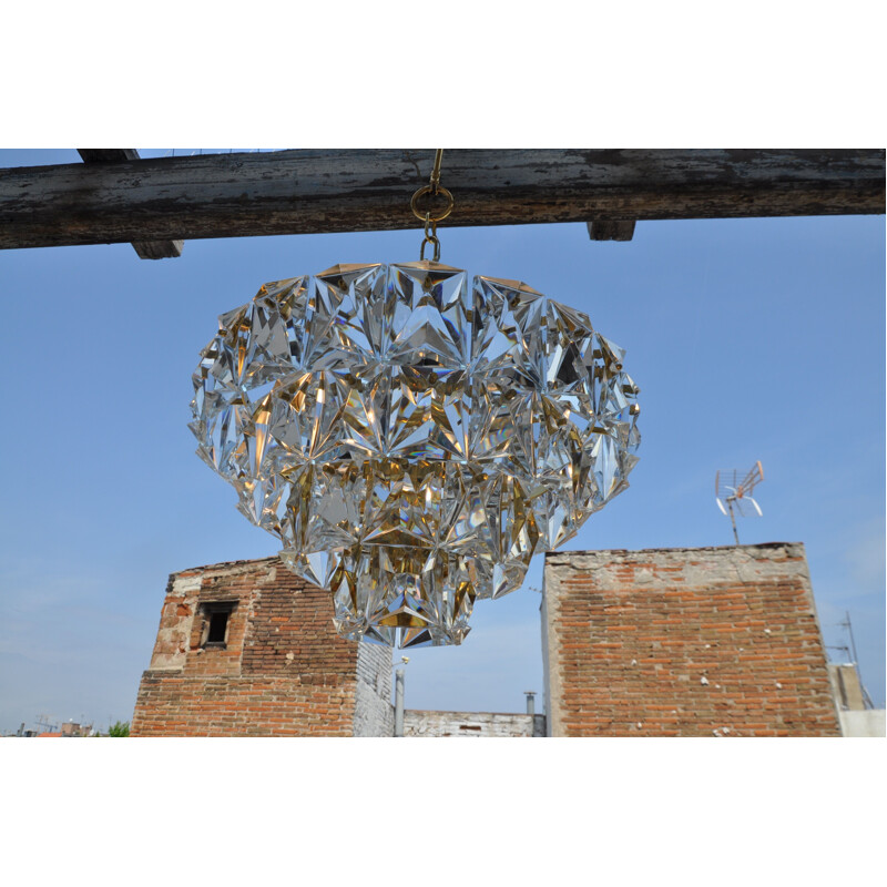 Vintage gilded metal chandelier by Kinkeldey, Germany 1970