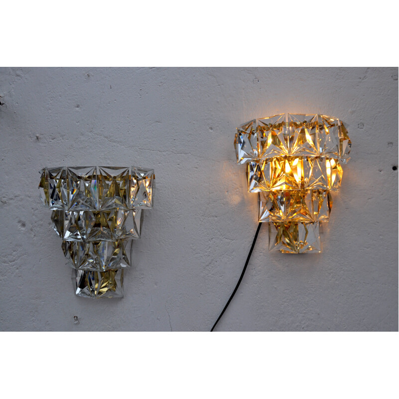 Pair of vintage metal and crystal wall lamp by Kinkeldey, Germany 1970