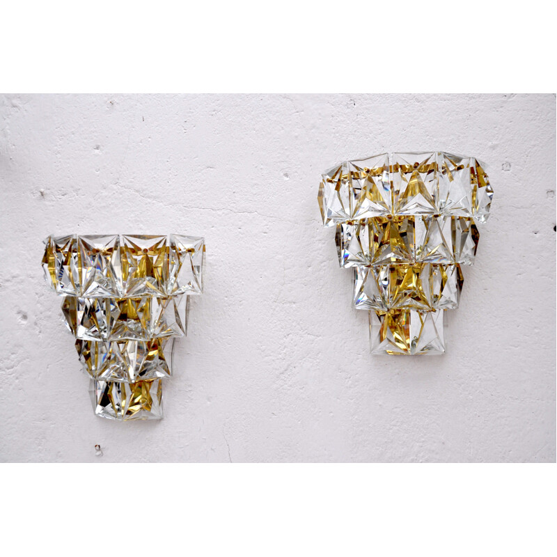 Pair of vintage metal and crystal wall lamp by Kinkeldey, Germany 1970