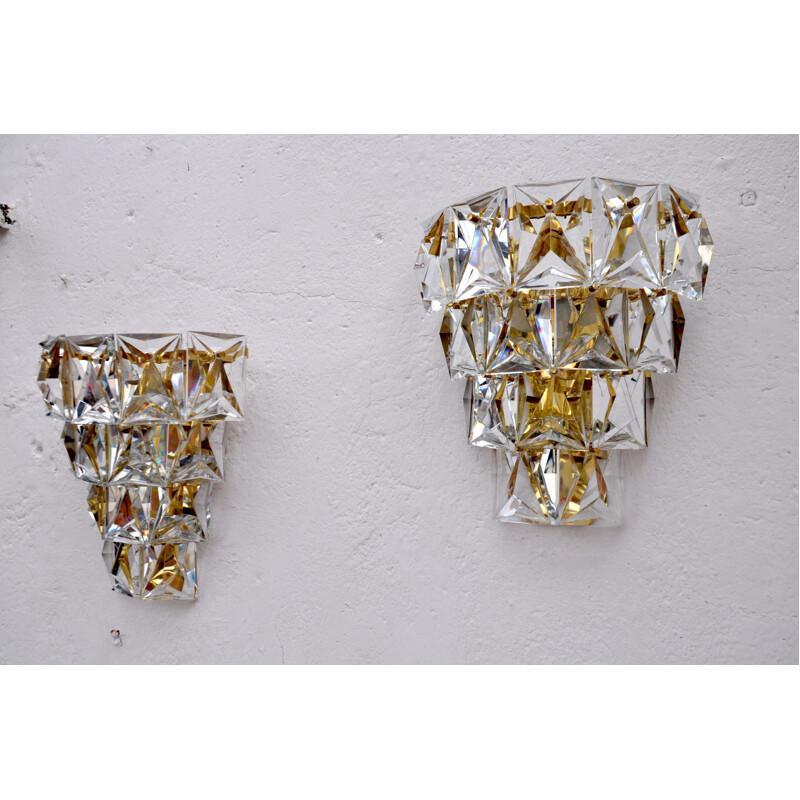 Pareja de apliques vintage de metal y cristal de Kinkeldey, Alemania 1970