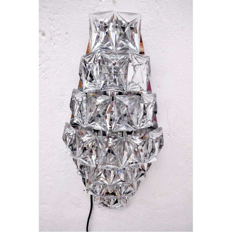 Lampada da parete vintage in cristallo argentato di Kinkeldey, Germania 1970