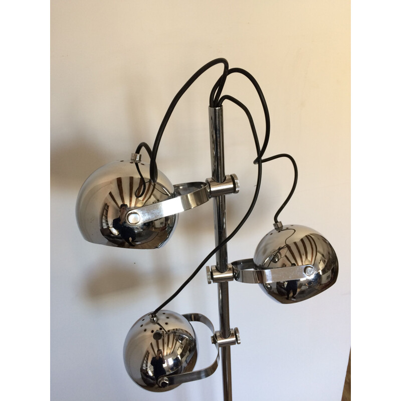 Lampadaire vintage chrome avec 3 spots réglables