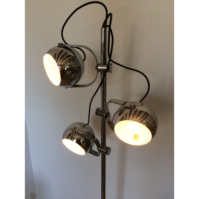 Vintage chrome floor lamp with 3 adjustable eyeballs