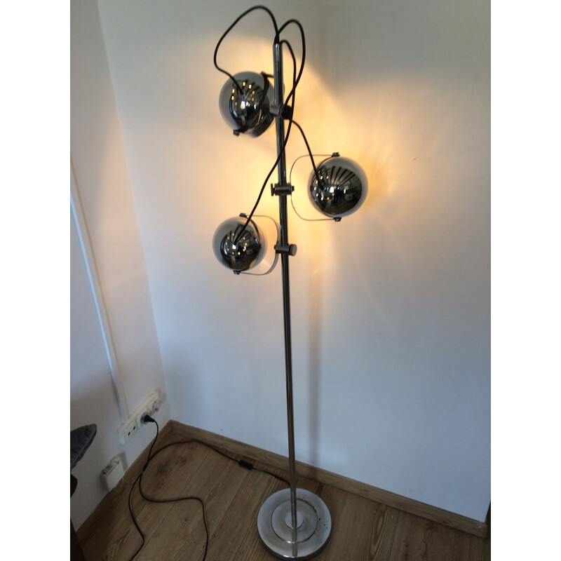 Vintage chrome floor lamp with 3 adjustable eyeballs