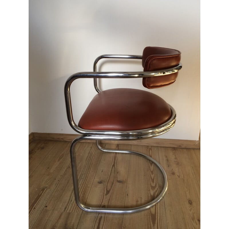 Vintage chrome tube chair in brown vinyl