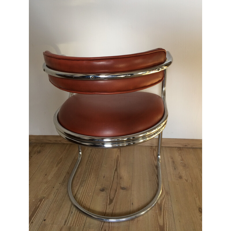 Vintage chrome tube chair in brown vinyl