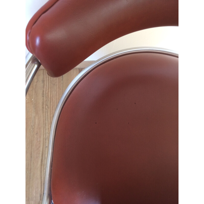 Vintage chrome tube chair in brown vinyl