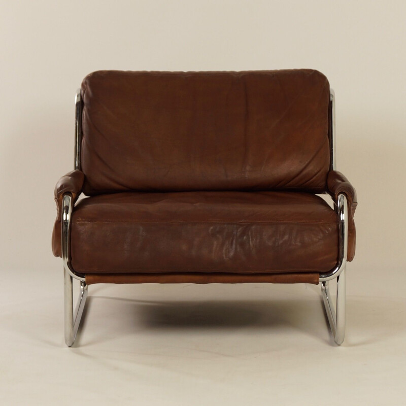 Fauteuil vintage marron en cuir