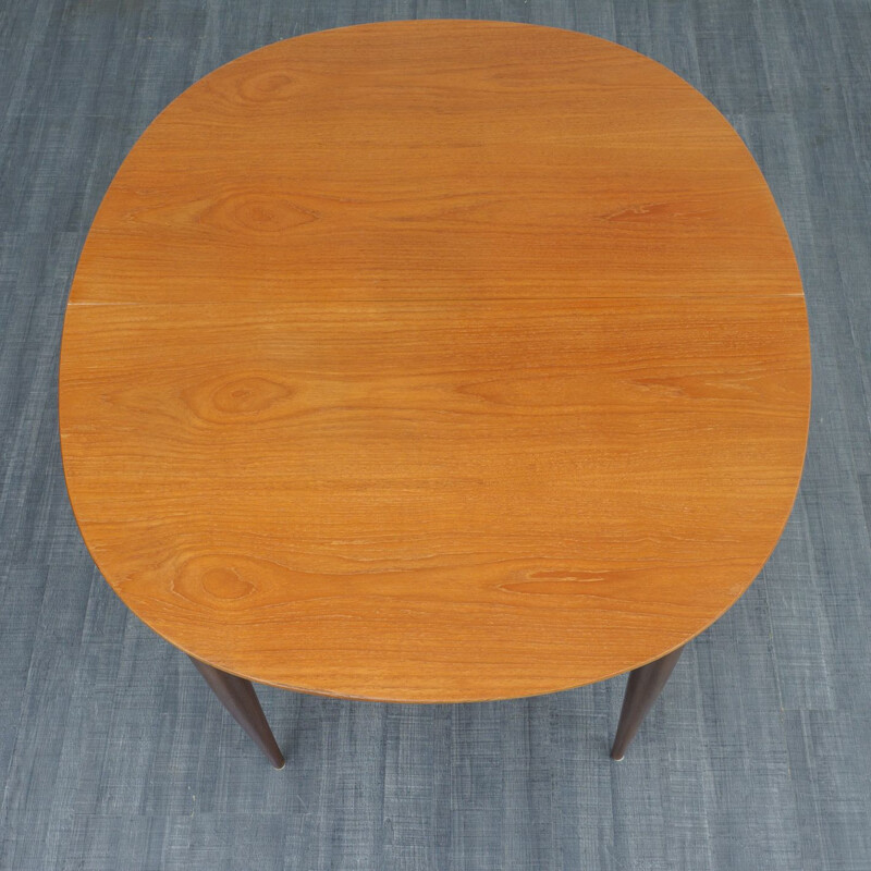 Table vintage ovale à rallonges en teck