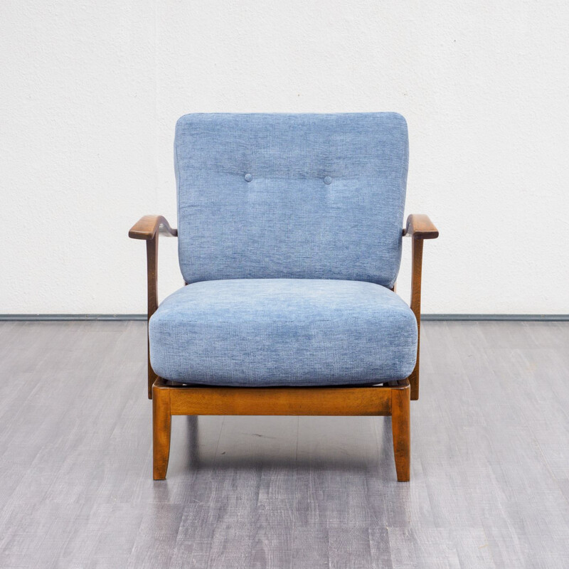 Vintage blue armchair in beech