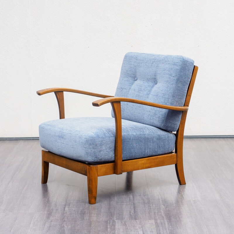 Vintage blue armchair in beech