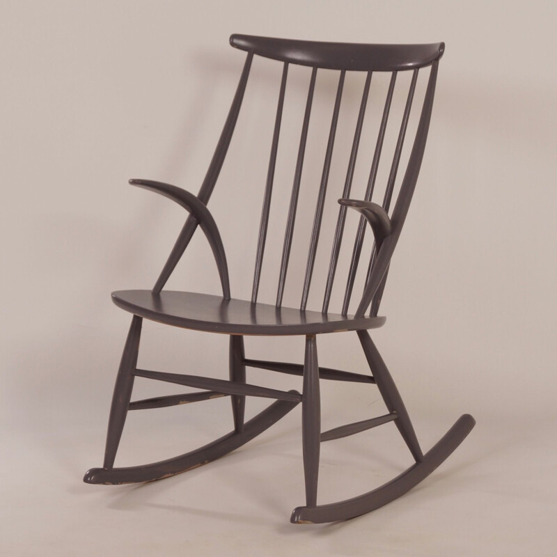 Vintage "Iw3" beech rocking chair by Illum Wikkelsø for Niels Eilersen, 1950