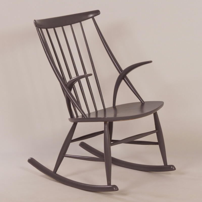 Vintage "Iw3" beuken schommelstoel van Illum Wikkelsø voor Niels Eilersen, 1950