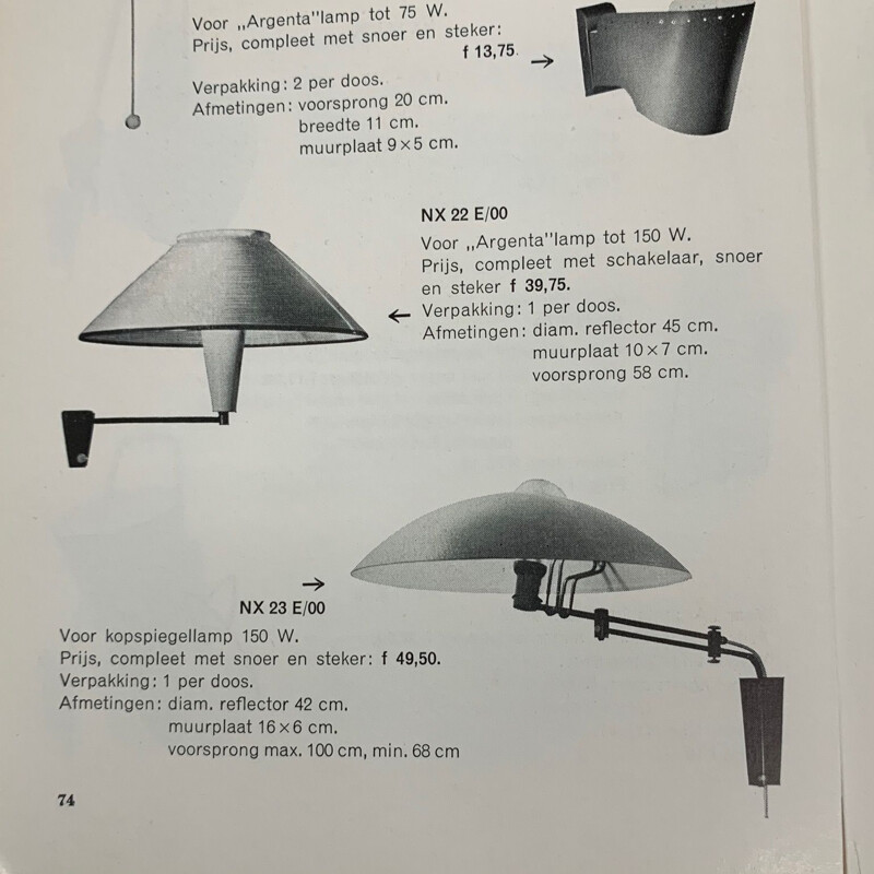 Applique vintage "NX 23" par Louis Kalff pour Philips