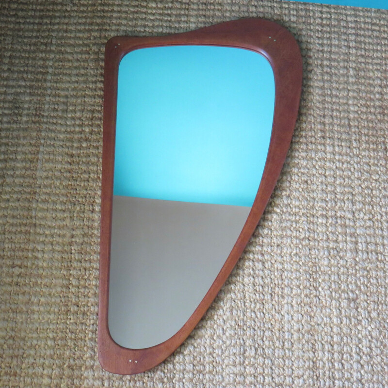 Vintage triangular Danish mirror in teak