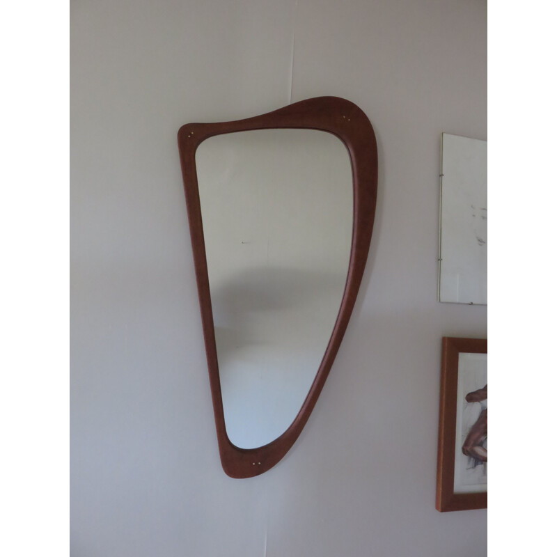 Vintage triangular Danish mirror in teak