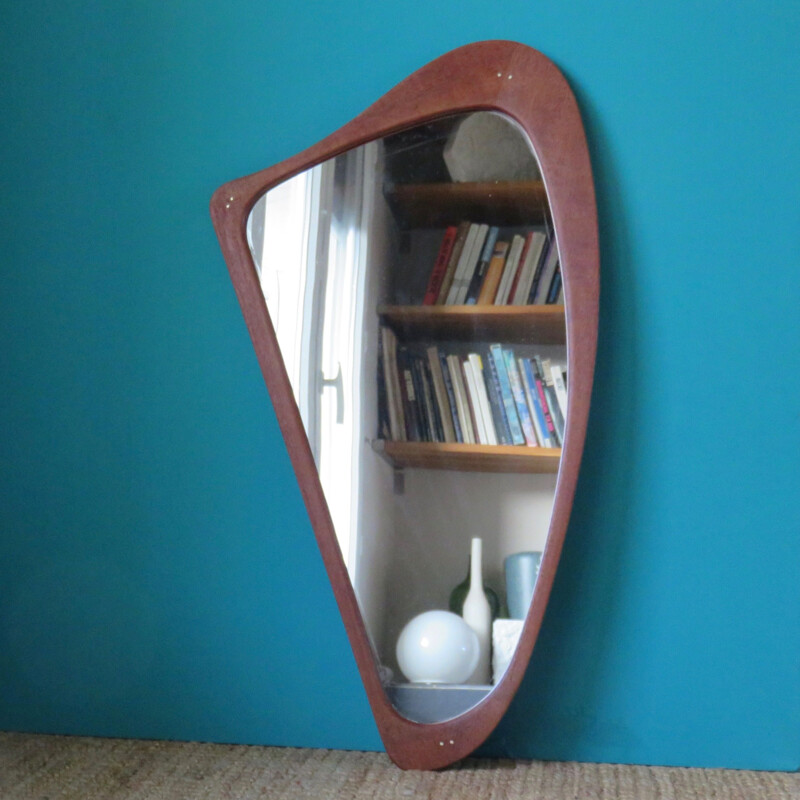 Vintage triangular Danish mirror in teak