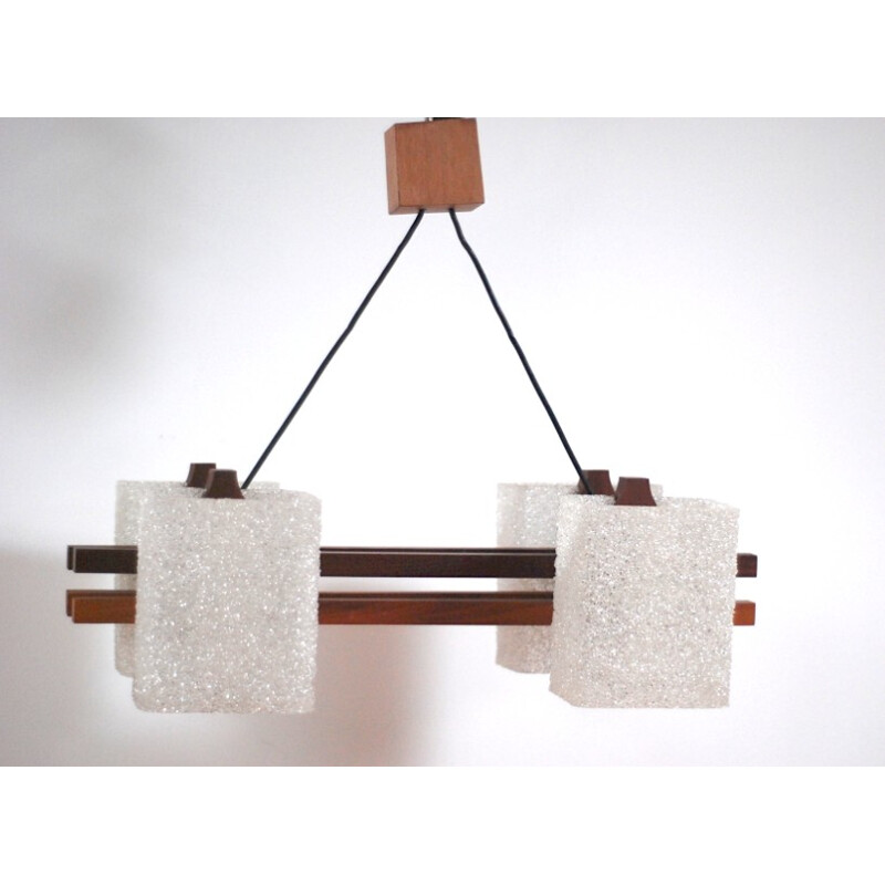 Scandinavian chandelier in teak and resin - 1970s