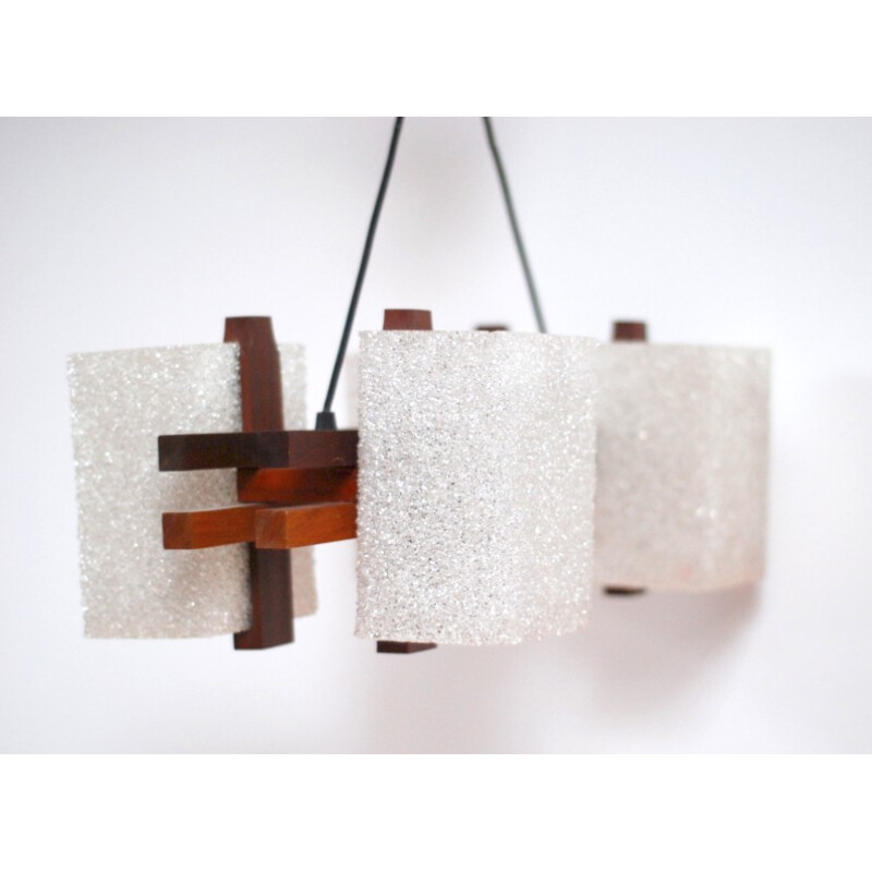 Scandinavian chandelier in teak and resin - 1970s