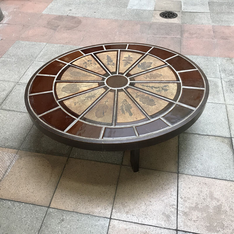 Vintage oval coffee table by Roger Capron