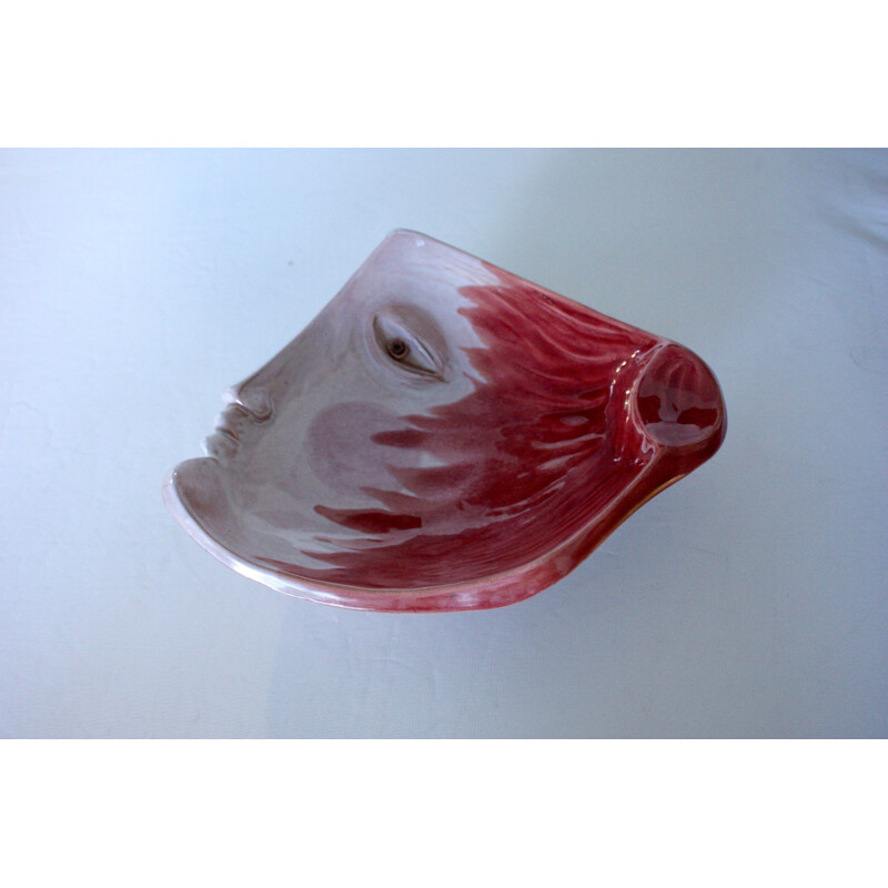 Vintage trinket bowl Cloutier in red and white ceramic 1960