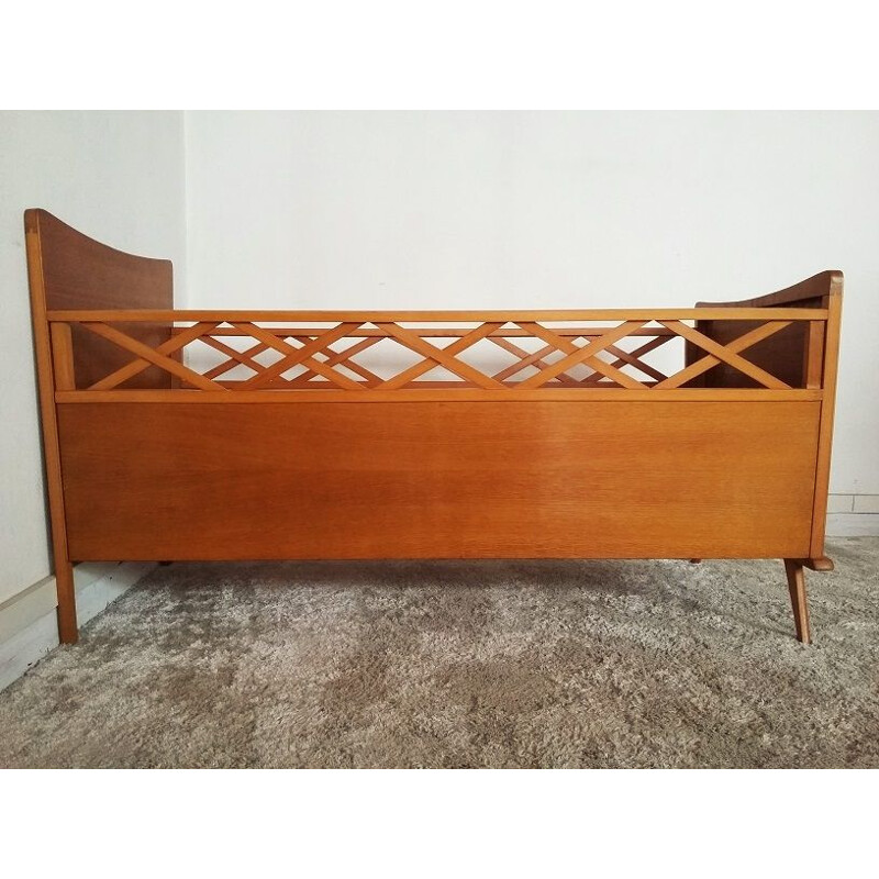 Vintage french wooden bed for infant 1960