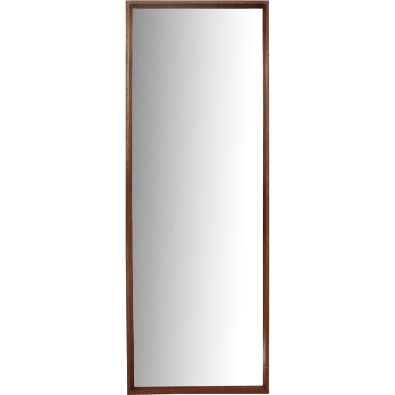 Vintage italian rectangular solid teak frame mirror 1960