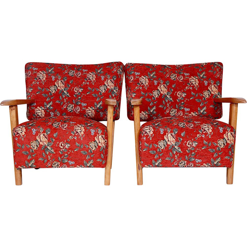 Set of 2 vintage floral armchair by Hans J. Wegner